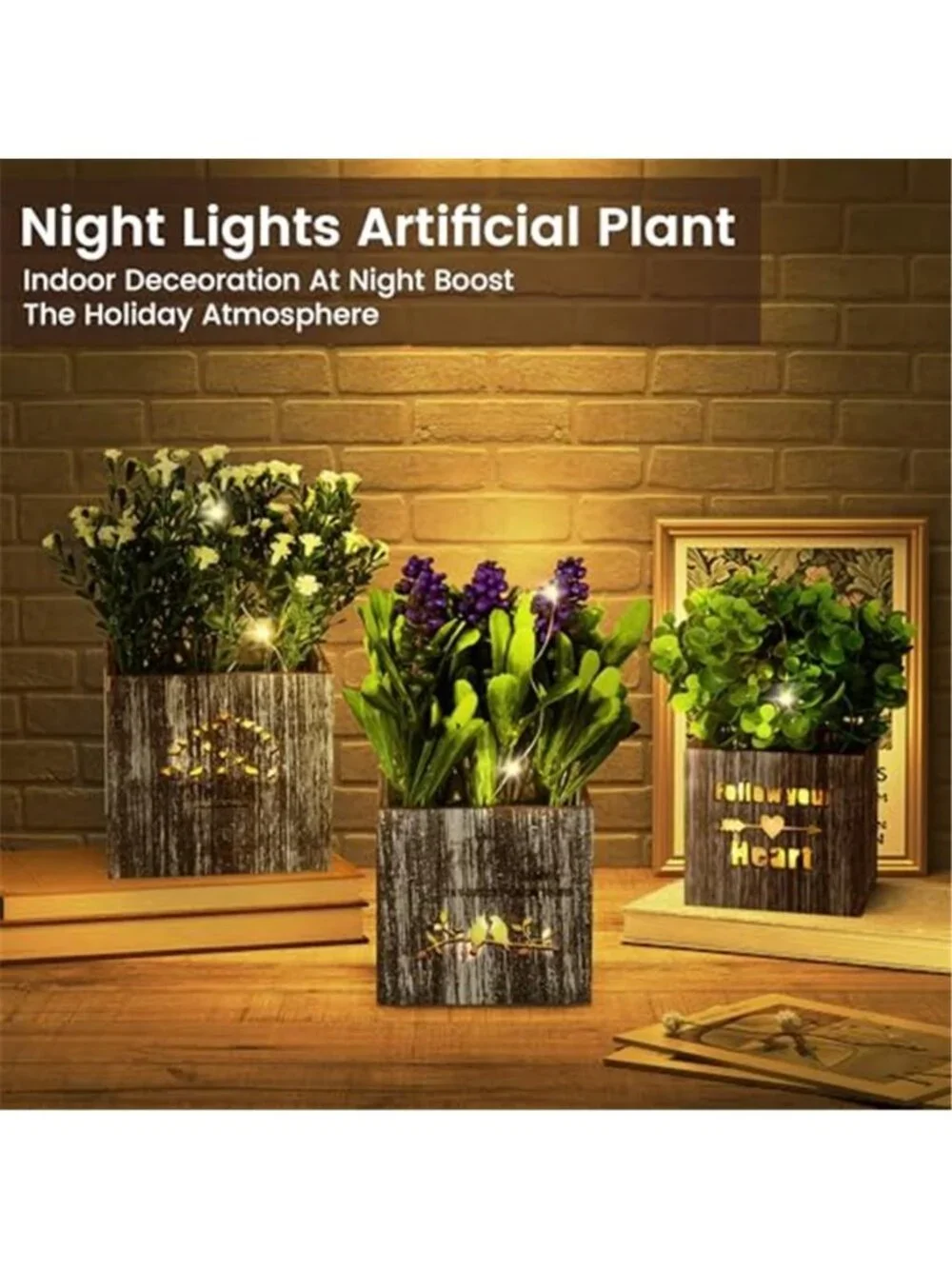 Fake Potted Plants LED Lights Eucalyptus Lavender Faux Greenery Home Decor 3Pc